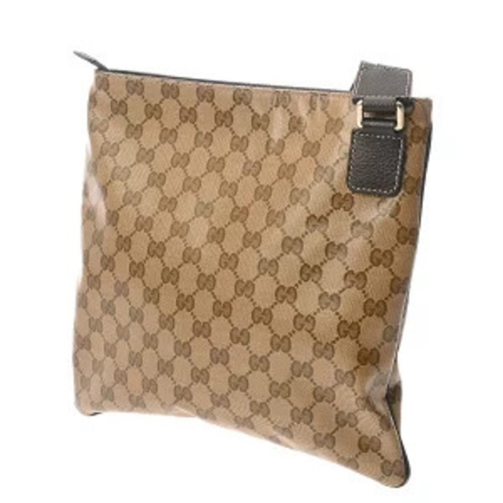 Gucci GG Crystal Beige Ebony Dark Brown Leather Shoulder Bag